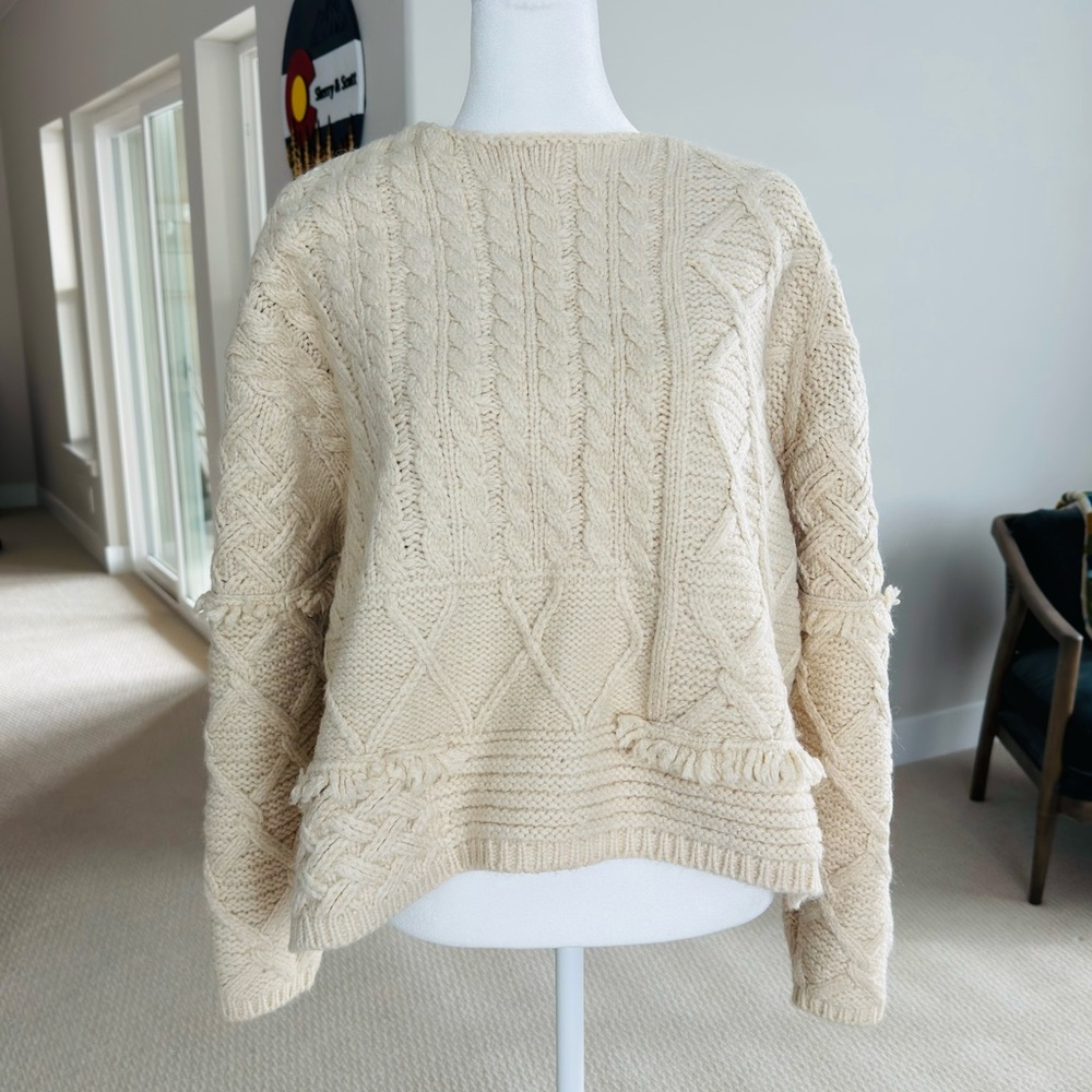 Zara Patchwork Cable Knit Sweater. Size Small Nwot - image 3